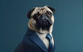 Pug dog wearing a business suite studio portrait.