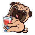Pug drink cocktail icon, cartoon style