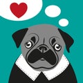 Pug love card hipster funny valentines birthday