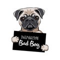 Pug prisoner. Pug dog Bad boy. Dog criminal. Arrested dog. Vector. Royalty Free Stock Photo