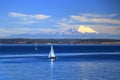 Puget Sound with Sailboats and Mount Baker near Whidbey Island, Washington State