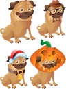 Pugs hipster, christmas, halloween Royalty Free Stock Photo
