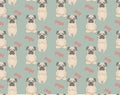 Pugs meditation yoga pattern. Cute dogs.