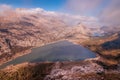 Puig Major with Cuber and Gorg Blau reservoirs, sun and blue skies with low white clouds, Tramuntana, Mallorca, Spain