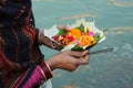 Puja ceremony on the banks of Ganga river. Royalty Free Stock Photo