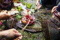 Puja or pooja prayer ritual being performed