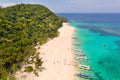 Puka Shell Beach. Wide tropical beach with white sand. Beautiful white beach and azure water on Boracay island, Philippines, top Royalty Free Stock Photo