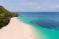 Puka Shell Beach. Wide tropical beach with white sand. Beautiful white beach and azure water on Boracay island, Philippines, top Royalty Free Stock Photo