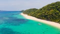 Puka Shell Beach. Wide tropical beach with white sand. Beautiful white beach and azure water on Boracay island, Philippines, top Royalty Free Stock Photo