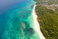 Puka Shell Beach. Wide tropical beach with white sand. Beautiful white beach and azure water on Boracay island, Philippines, top Royalty Free Stock Photo