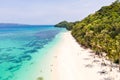 Puka Shell Beach. Wide tropical beach with white sand. Beautiful white beach and azure water on Boracay island, Philippines, top Royalty Free Stock Photo