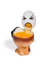 Pukes comical egg in a cup