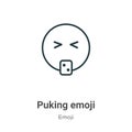 Puking emoji outline vector icon. Thin line black puking emoji icon, flat vector simple element illustration from editable emoji