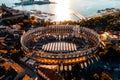 Pula Arena at sunset, Croatia Royalty Free Stock Photo