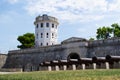 Pula Castle also called Kastel or Fortress Kastel with its cannons at the foreground, in Pula, Croatia