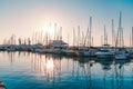 Pula, Croatia - Aug 20, 2019 - Magic sunset reflecting on the yachts in Pula