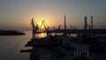 PULA, CROATIA - AUGUST 5, 2017. Aerial view of the shipyard at sunset Royalty Free Stock Photo