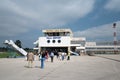 Pula, Croatia - August 29, 2007: Airport of Pula town Istria region, Adriatic seashore, passengers moving to the terminal