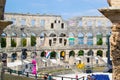 Pula, Croatia; 7/18/2019: Interior of the Pula Arena, the only remaining Roman amphitheatre entirely preserved, in Pula, Croatia