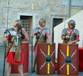 Men dressed as Roman soldier for tourists in the Old Town of Pula Royalty Free Stock Photo