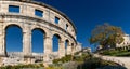 View of the Pula amphitheater in Istria in northeastern Croatia