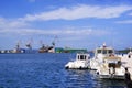 PULA, CROATIA - SEPTEMBER 18, 2020: Ships in the adriatic sea harbour of Pula, Croatia, Europe