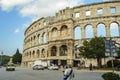 PULA, CROATIA, SEPTEMBER 24, 2017: Tourists visit the famous Arena in Pula ,The Arena is the only remaining Roman amphitheater to