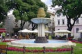 PULA, CROATIA - SEPTEMBER 18, 2020: View of the water fountain in Dante Square. Royalty Free Stock Photo