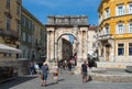 Pula, the Triumphal Arch of the Sergius in the centre of Portarata Square, Croatia