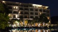 PULAU LANGKAWI, MALAYSIA - APR 4th 2015: THE DANNA luxury Hotel at night on Langkawi island with view of the pool and Royalty Free Stock Photo