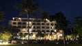 PULAU LANGKAWI, MALAYSIA - APR 4th 2015: THE DANNA luxury Hotel at night on Langkawi island with view of the pool and Royalty Free Stock Photo