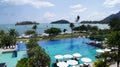 PULAU LANGKAWI, MALAYSIA - APR 4th 2015: Swimming pool of THE DANNA luxury Hotel on Langkawi island with beautiful Royalty Free Stock Photo