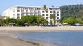 PULAU LANGKAWI, MALAYSIA - APR 4th 2015: View of THE DANNA luxury Hotel on Langkawi island with the beach and ocean. Royalty Free Stock Photo