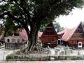 Central courtyard of Huta Siallagan Ancient Batak Village on Lake Toba, Pulau Samosir. Indonesia