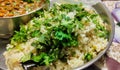 Pulav rice garnished with coriander leaves