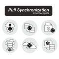 Pull data sync icon. Pull data synchronization icon. Data pull. Pull syncing. Data sync pull.