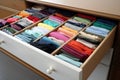 pull-out chest shelf,things in bright colors are arranged in organized manner