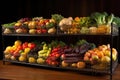 pull-out wire baskets filled with fruits and vegetables