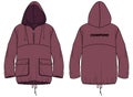 Pull over windbreaker Hoodie jacket design flat sketch Illustration, Hooded utility jacket with front and back view, winter jacket