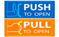 pull or push door signs. Vector push and pull icon sticker design concept Royalty Free Stock Photo