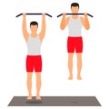 Pull-up on the crossbar. Male athlete performs the exercise. Sports, fitness. Vector.