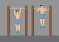 Pull Up Exercises Using Outdoor Chin-Up Bar Vector Cartoon