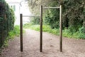 Pull-ups on bar in city park empty in forest for sport exercise Royalty Free Stock Photo