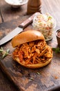 Pulled bbq chicken on a brioche bun Royalty Free Stock Photo