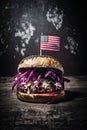 pulled pork burger with black sesame with Crunchy Apple. Illustration AI Generative Royalty Free Stock Photo