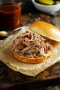 Pulled pork sandwich on a brioche bun Royalty Free Stock Photo