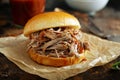 Pulled pork sandwich on a brioche bun