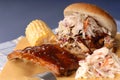 Pulled pork sandwich, ribs Royalty Free Stock Photo