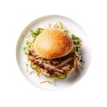 Pulled Pork Sandwich On White Plate On A White Background Royalty Free Stock Photo