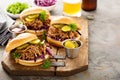 Pulled pork sandwiches with cabbage and pickles